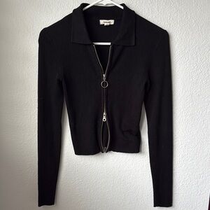 Garage Black Ribbed Zip-Up Sweater